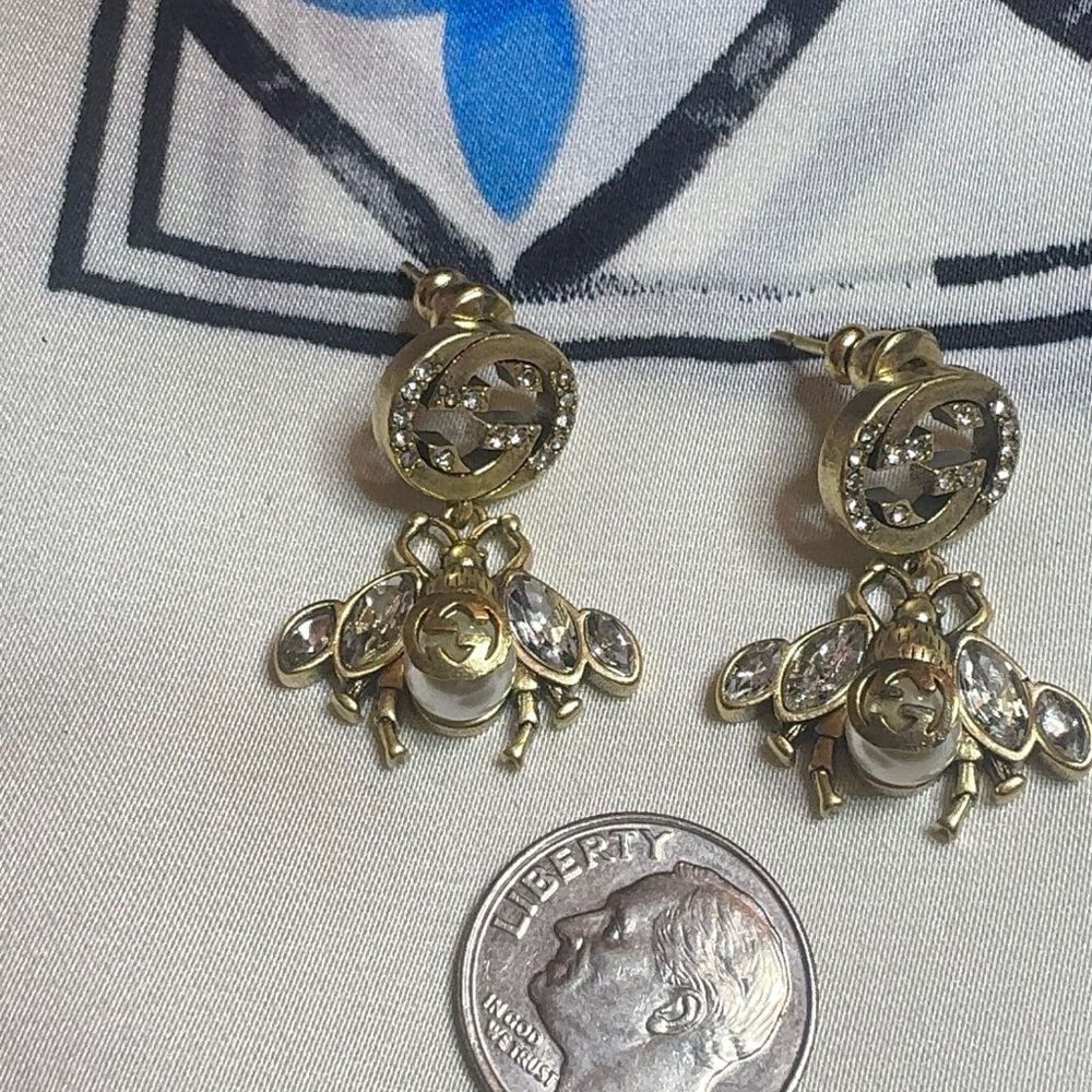 Gucci Gold-Tone Marmont Crystal Bee Drop Earrings - Picture 4 of 6